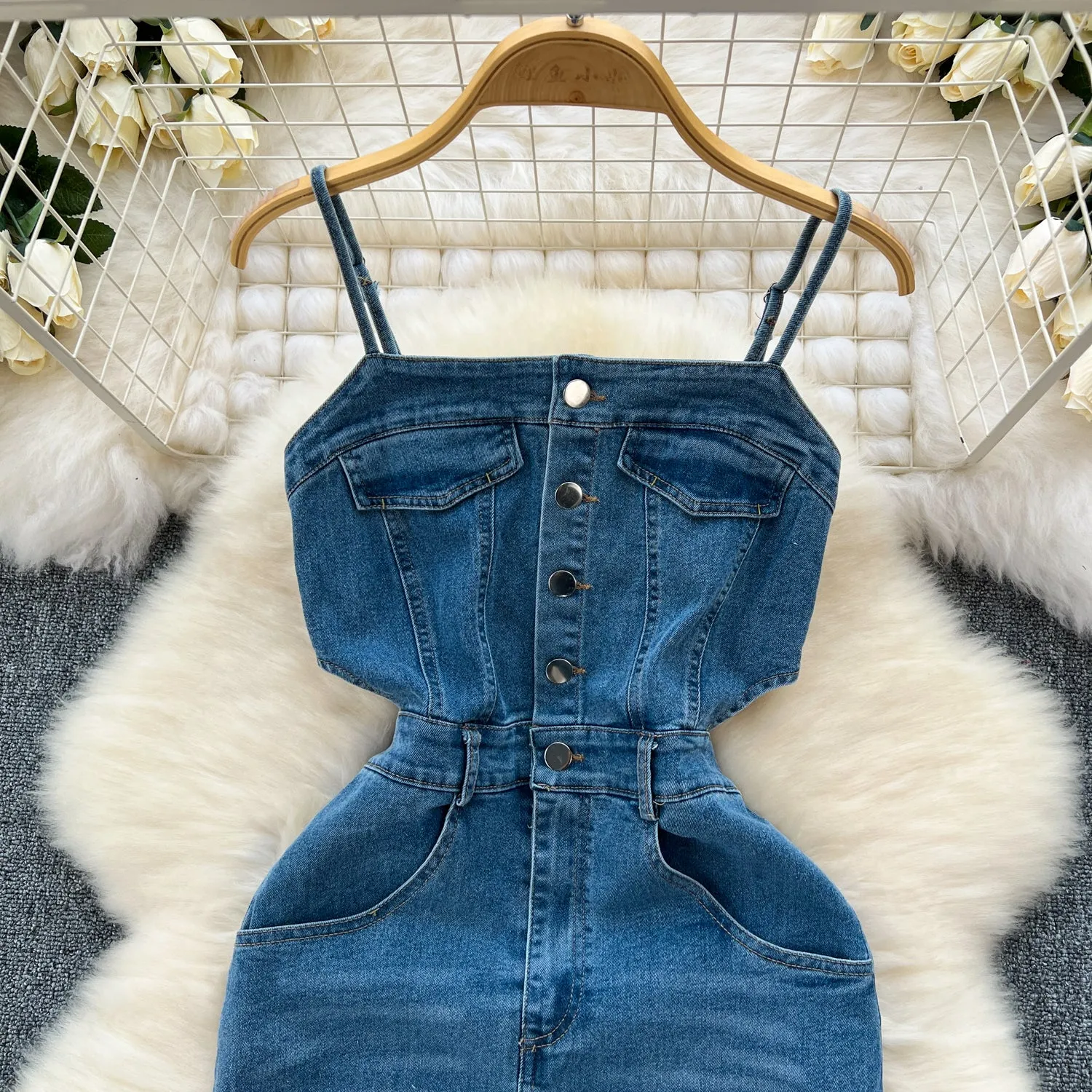 Vintage Denim Split Slip Dress
