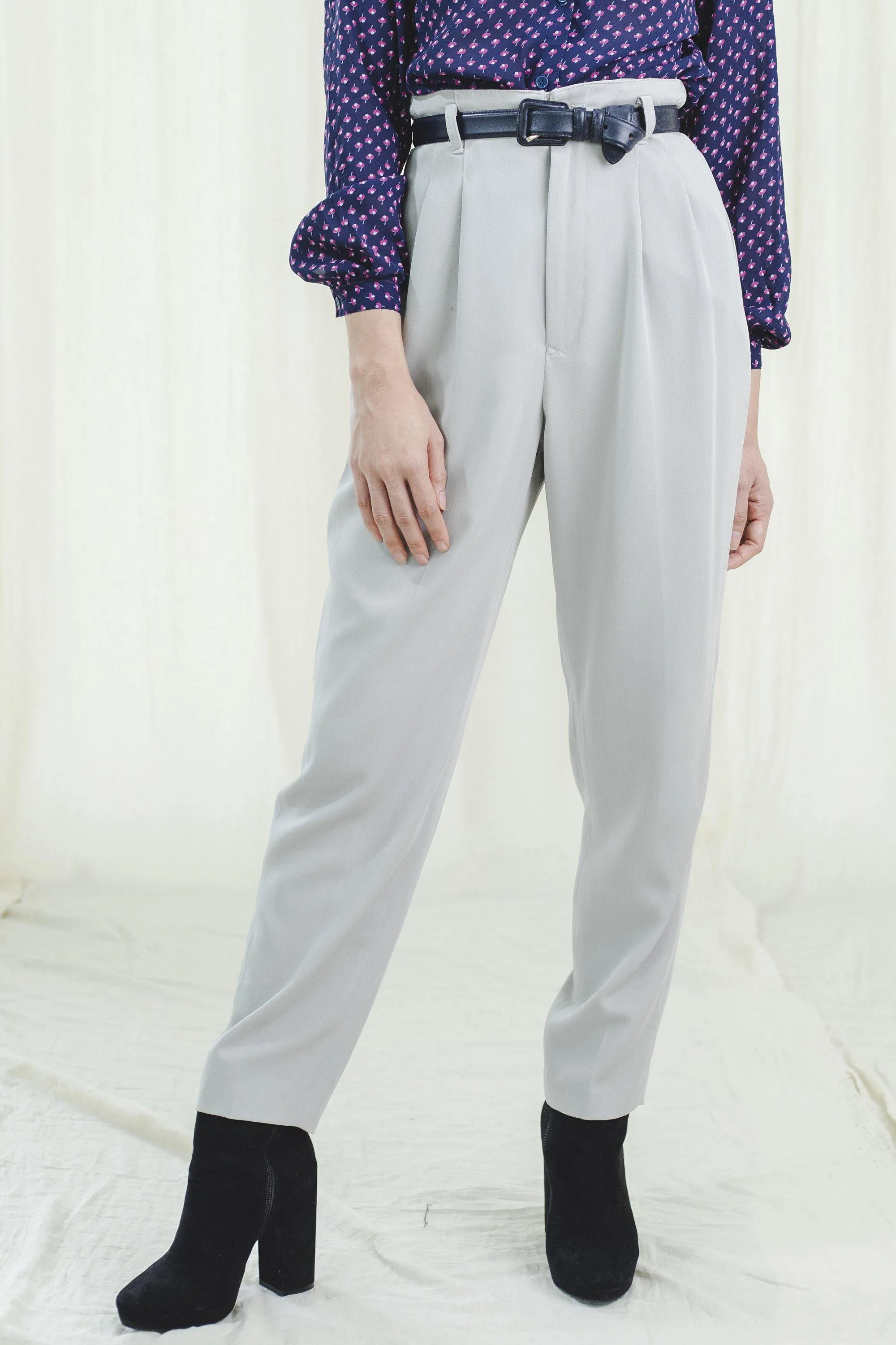 Vintage High Waist Grey Polyester Trousers