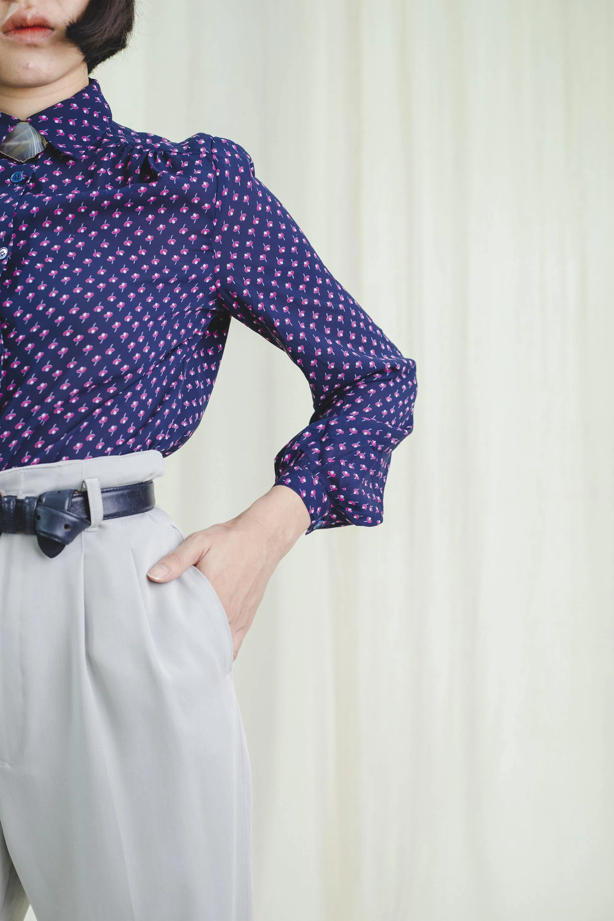 Vintage High Waist Grey Polyester Trousers