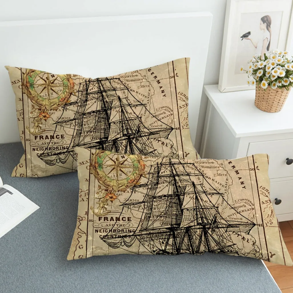 Vintage Nautical Map Reversible Bedcover Set