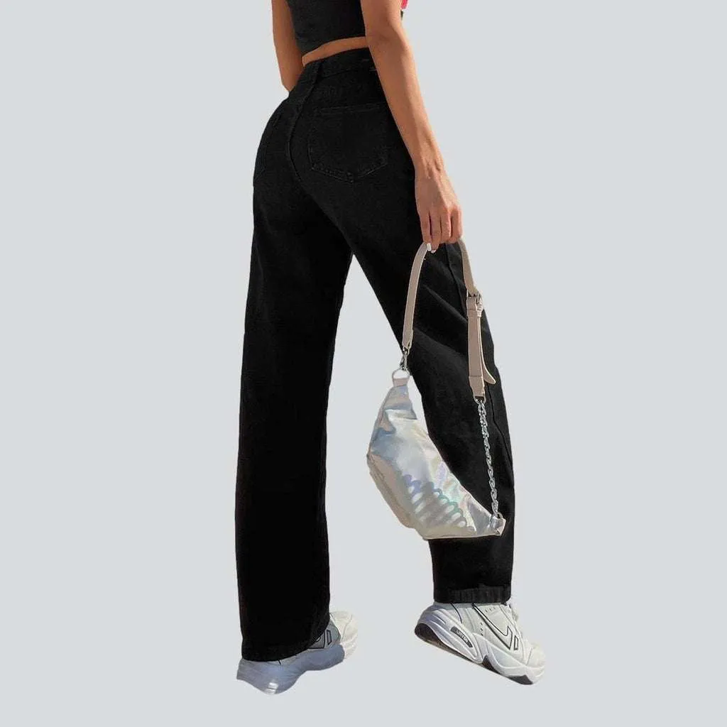 Wide-leg black jeans with chain