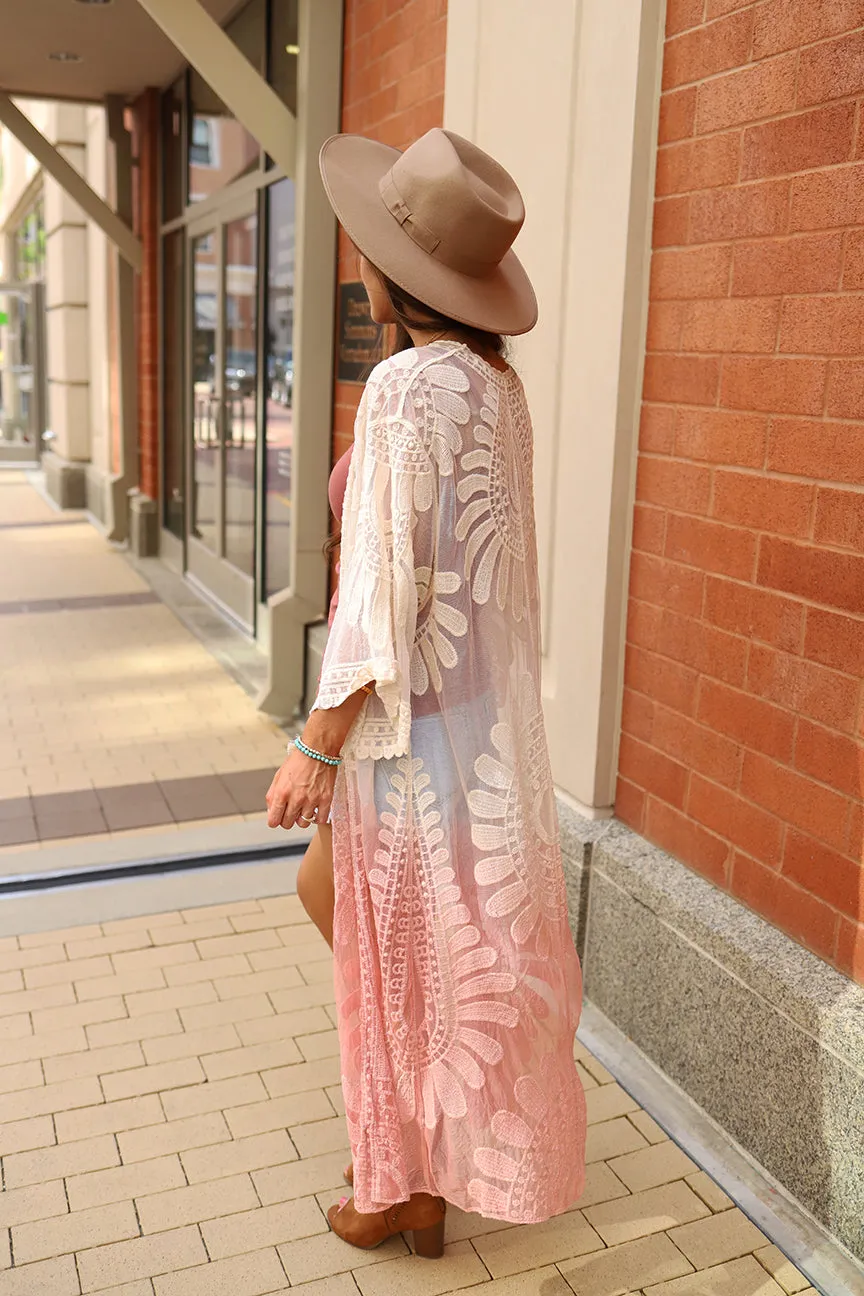 Wild Love Ombre Dip Dyed Lace Bohemian Kimono - Rose