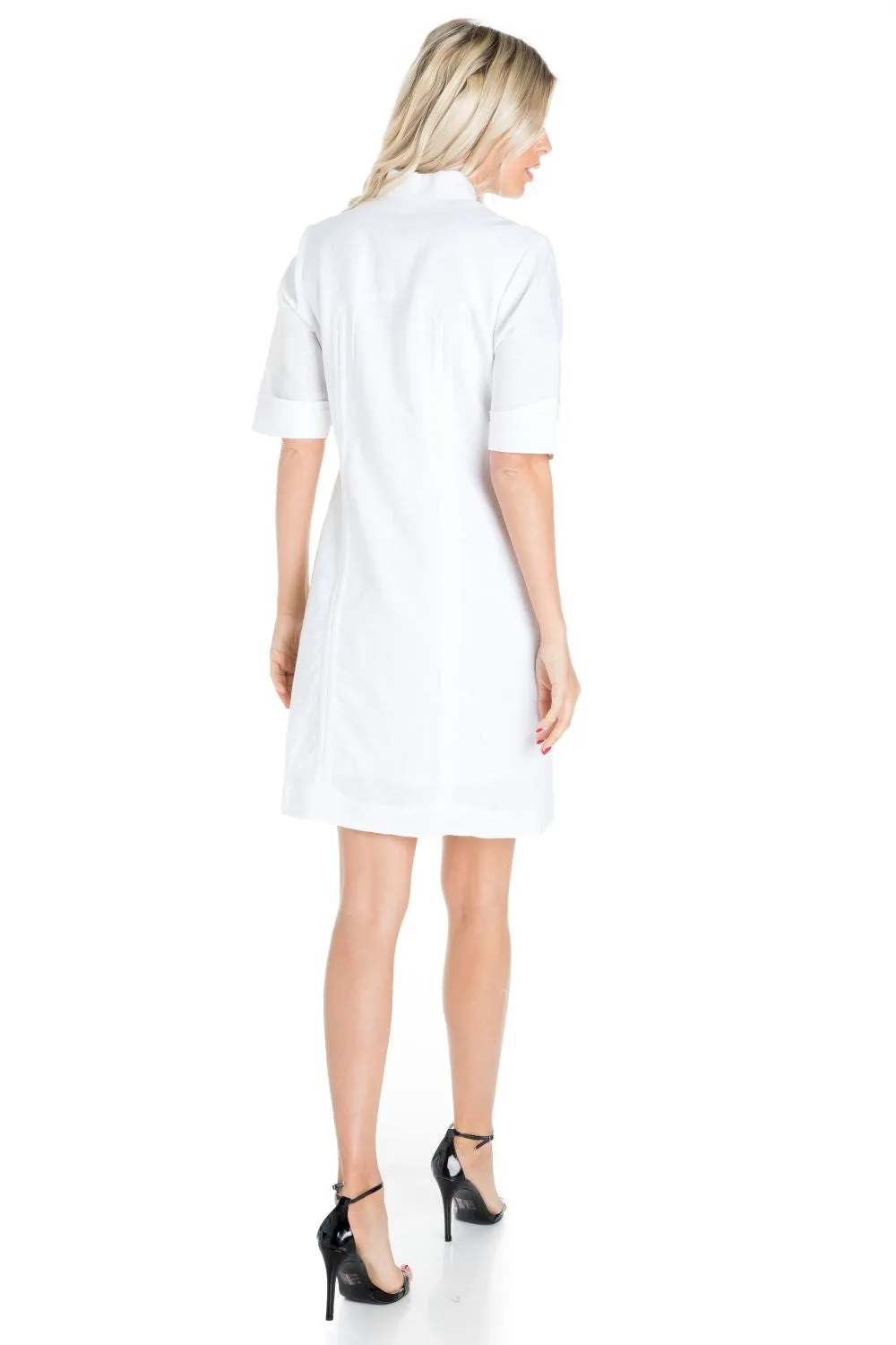 Women's Guayabera Dress Classic Linen Blend Short Sleeve Button Down