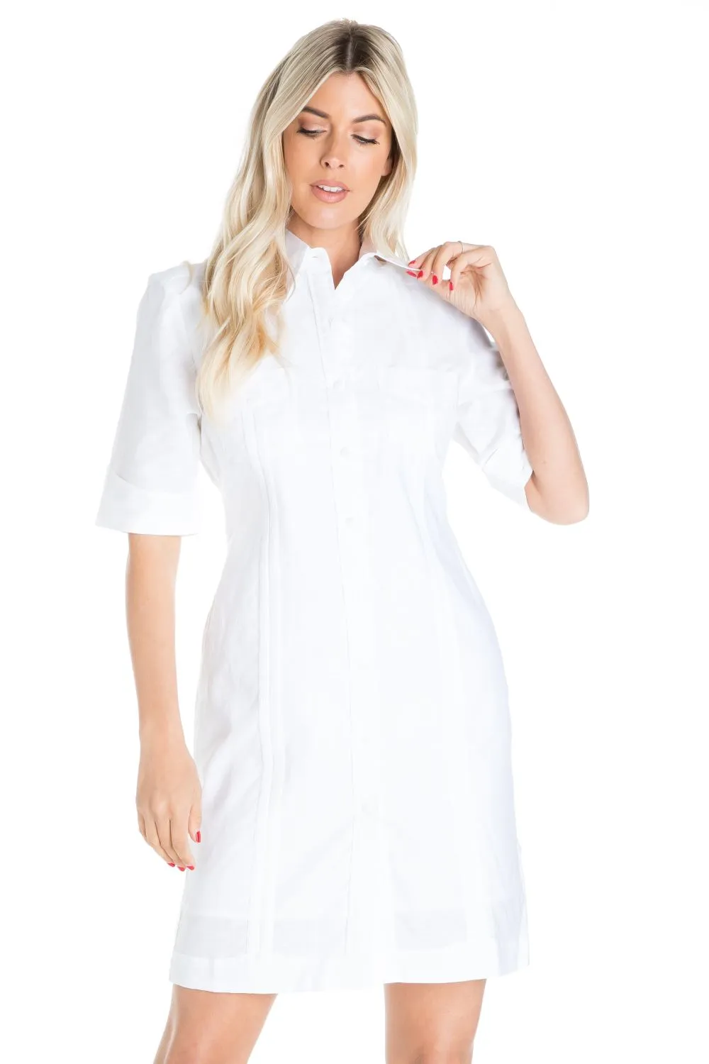 Women's Guayabera Dress Classic Linen Blend Short Sleeve Button Down