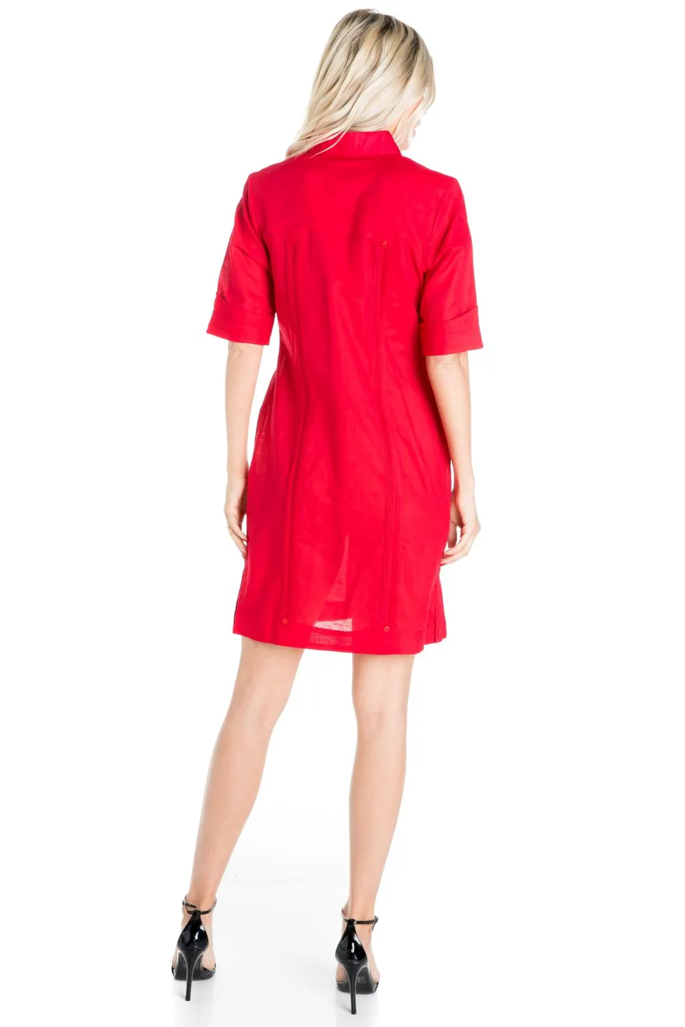 Women's Guayabera Dress Classic Linen Blend Short Sleeve Button Down