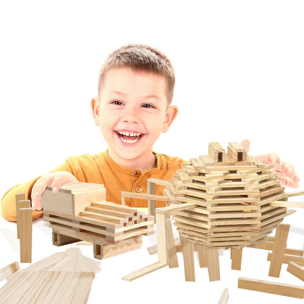 Wooden Building Toys - STEM Toys for Boys and Girls - 100 Wood Plank Pieces